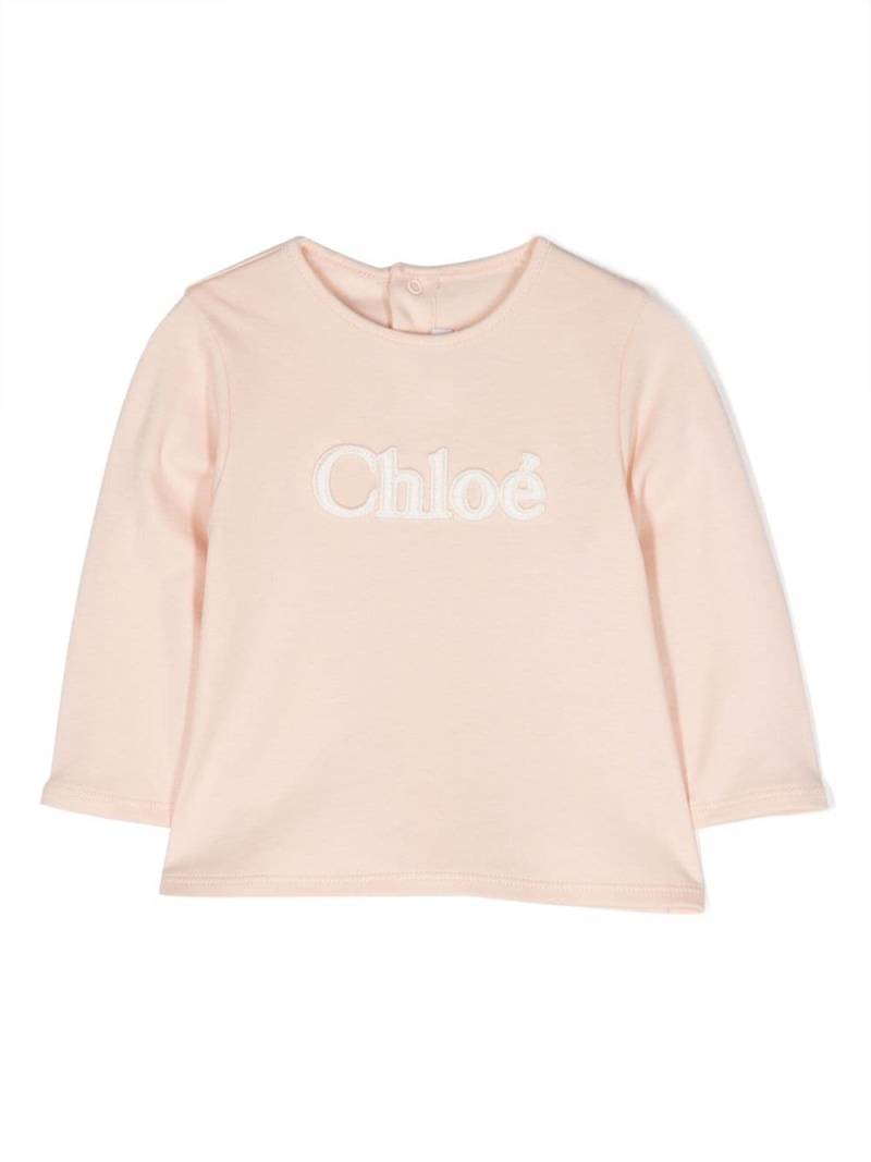 Chloé Kids logo-embossed long-sleeve T-shirt - Pink von Chloé Kids