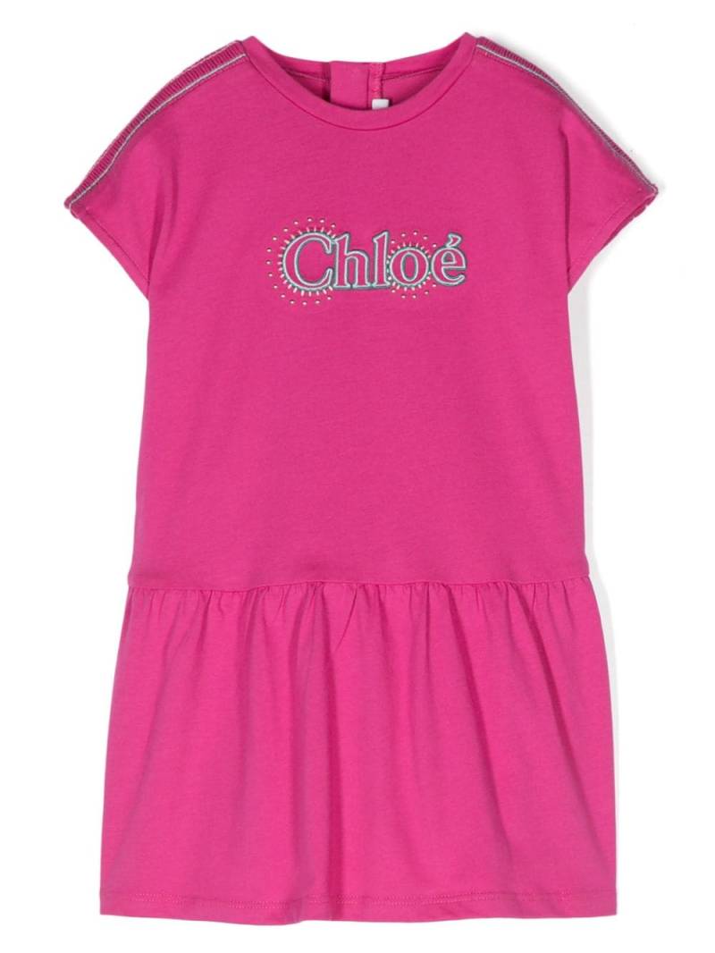 Chloé Kids logo-embroidered cotton dress - Pink von Chloé Kids