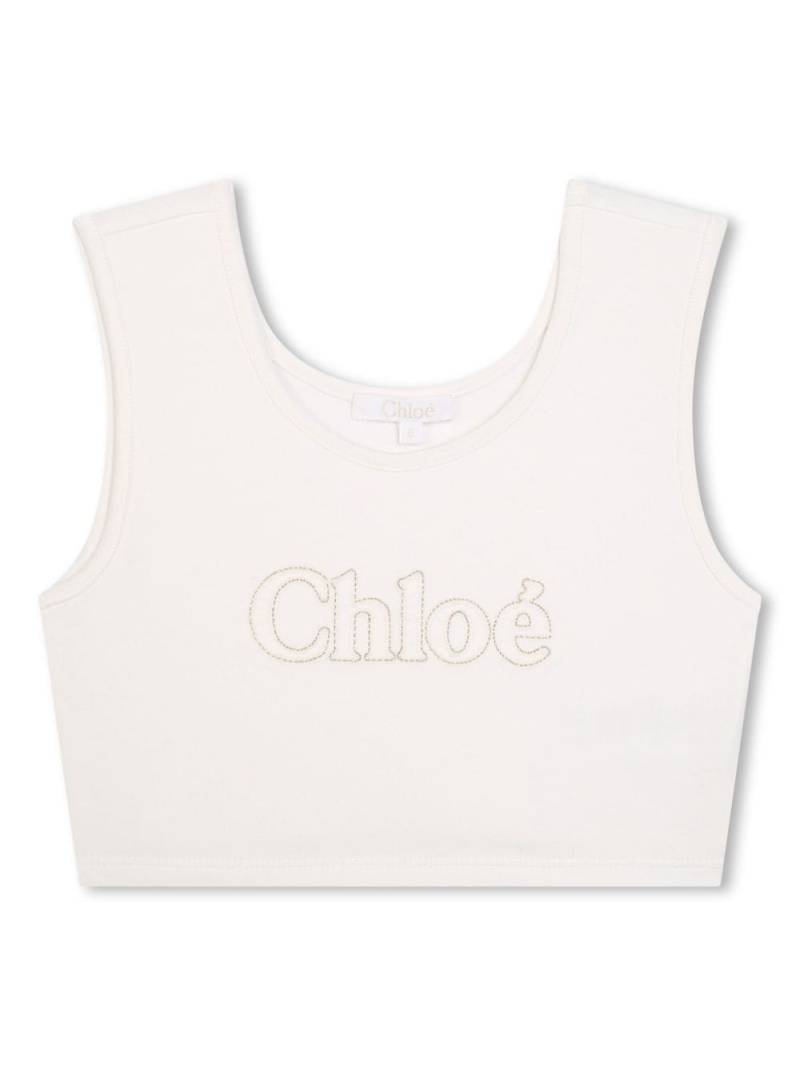 Chloé Kids logo-embroidered cropped tank top - White von Chloé Kids