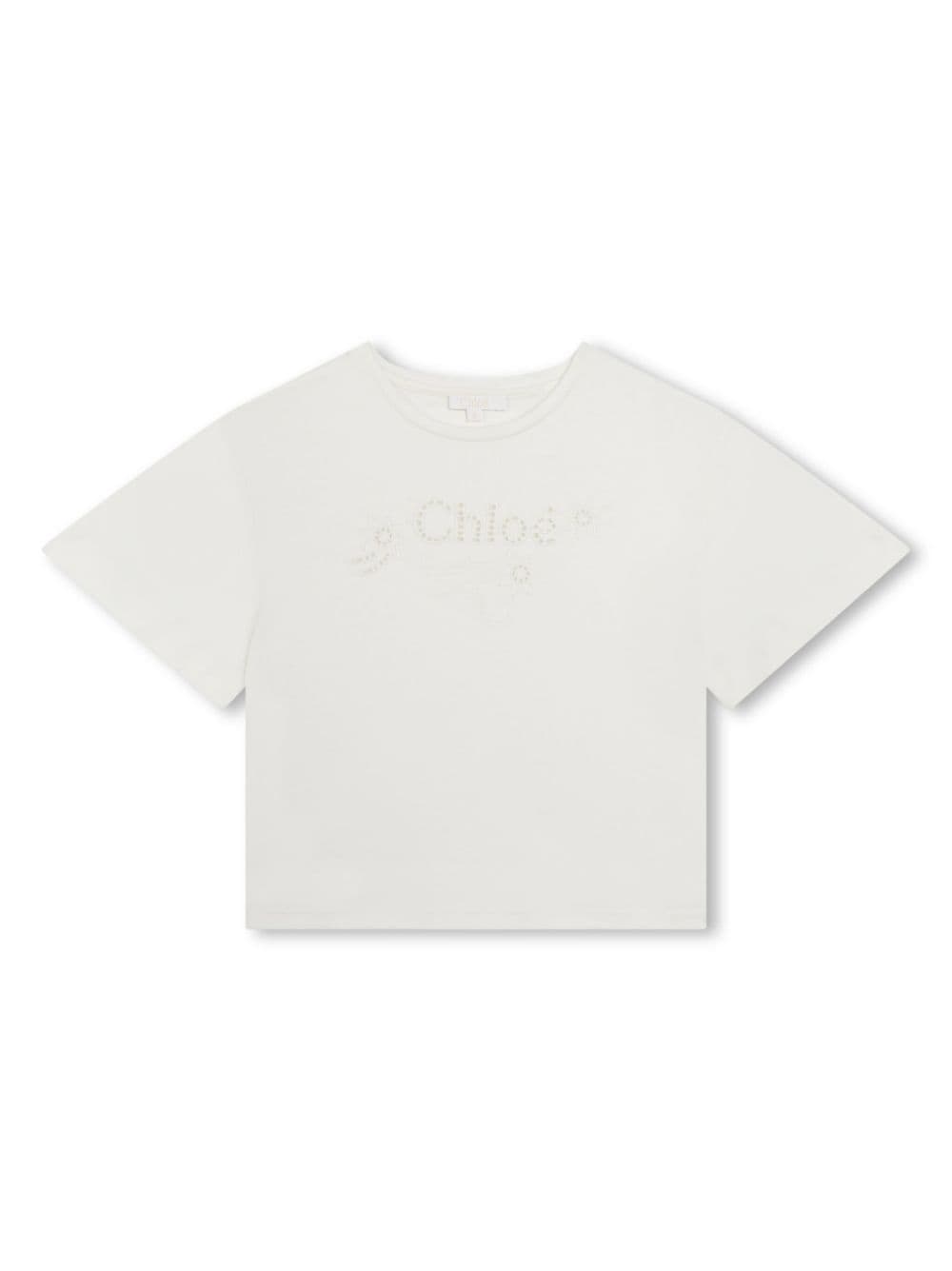 Chloé Kids logo-embroidered eyelet T-shirt - White von Chloé Kids