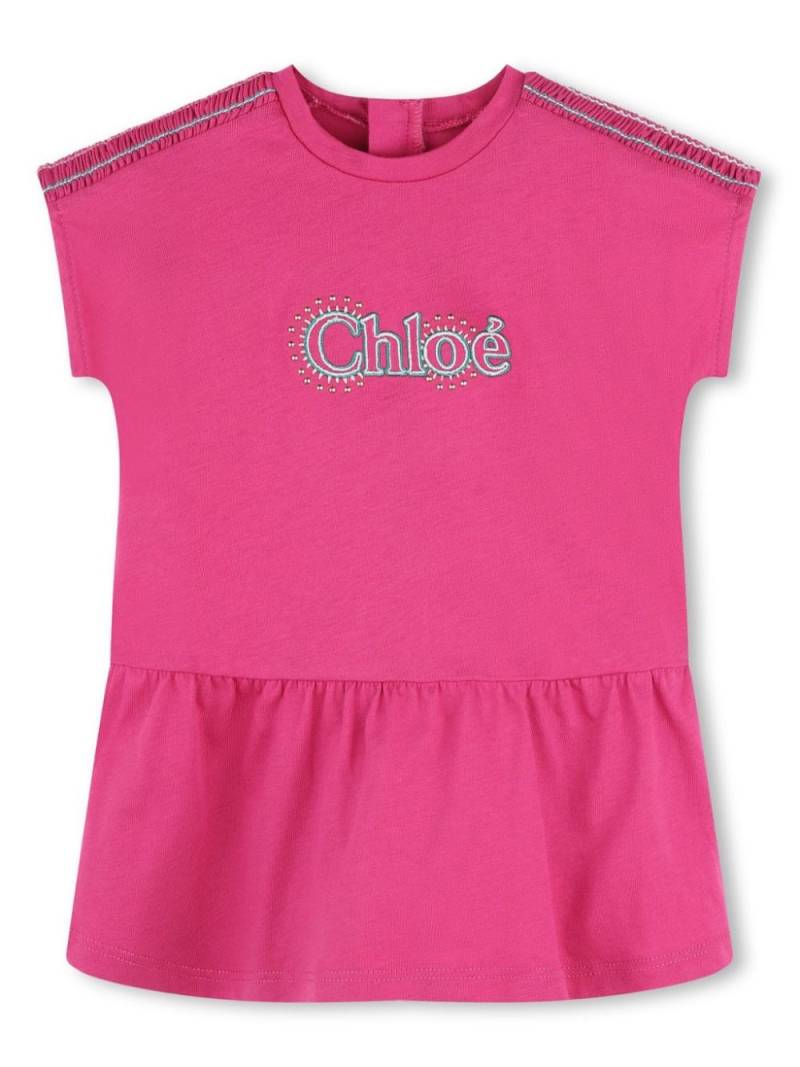 Chloé Kids logo-embroidered organic cotton dress - Pink von Chloé Kids