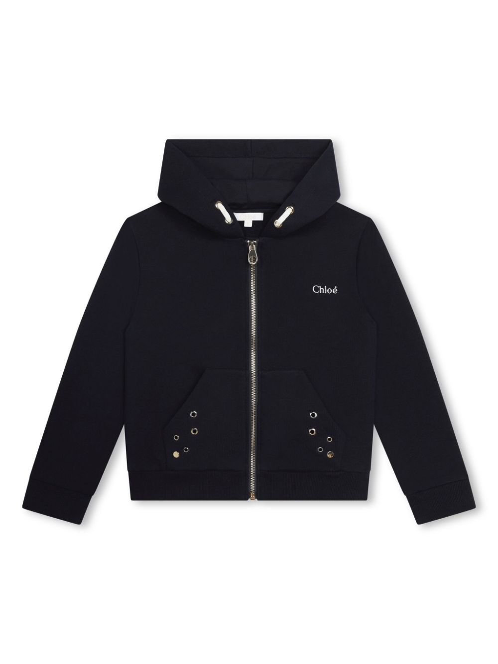 Chloé Kids logo-embroidered organic cotton hoodie - Blue von Chloé Kids