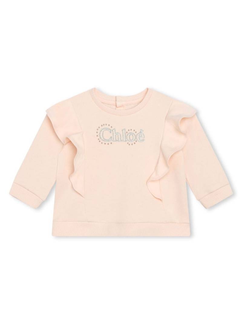 Chloé Kids logo-embroidered organic cotton sweatshirt - Pink von Chloé Kids