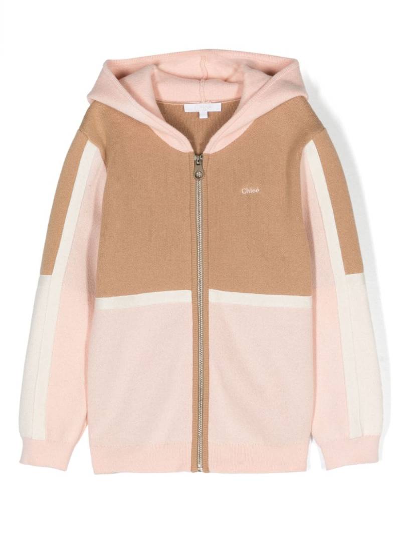 Chloé Kids logo-embroidered panelled cardigan - Neutrals von Chloé Kids