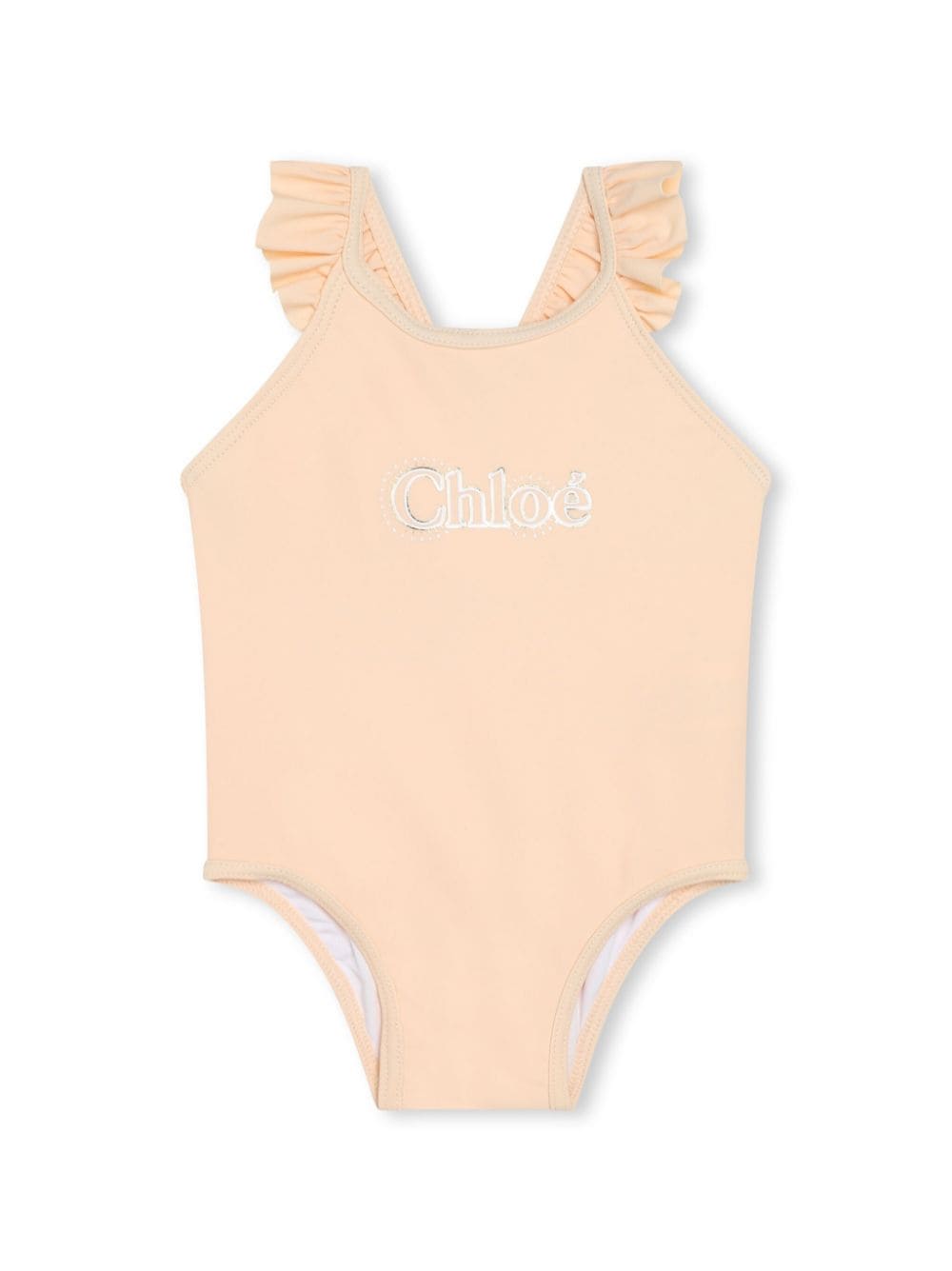 Chloé Kids logo-embroidered ruffled swimsuit - Neutrals von Chloé Kids