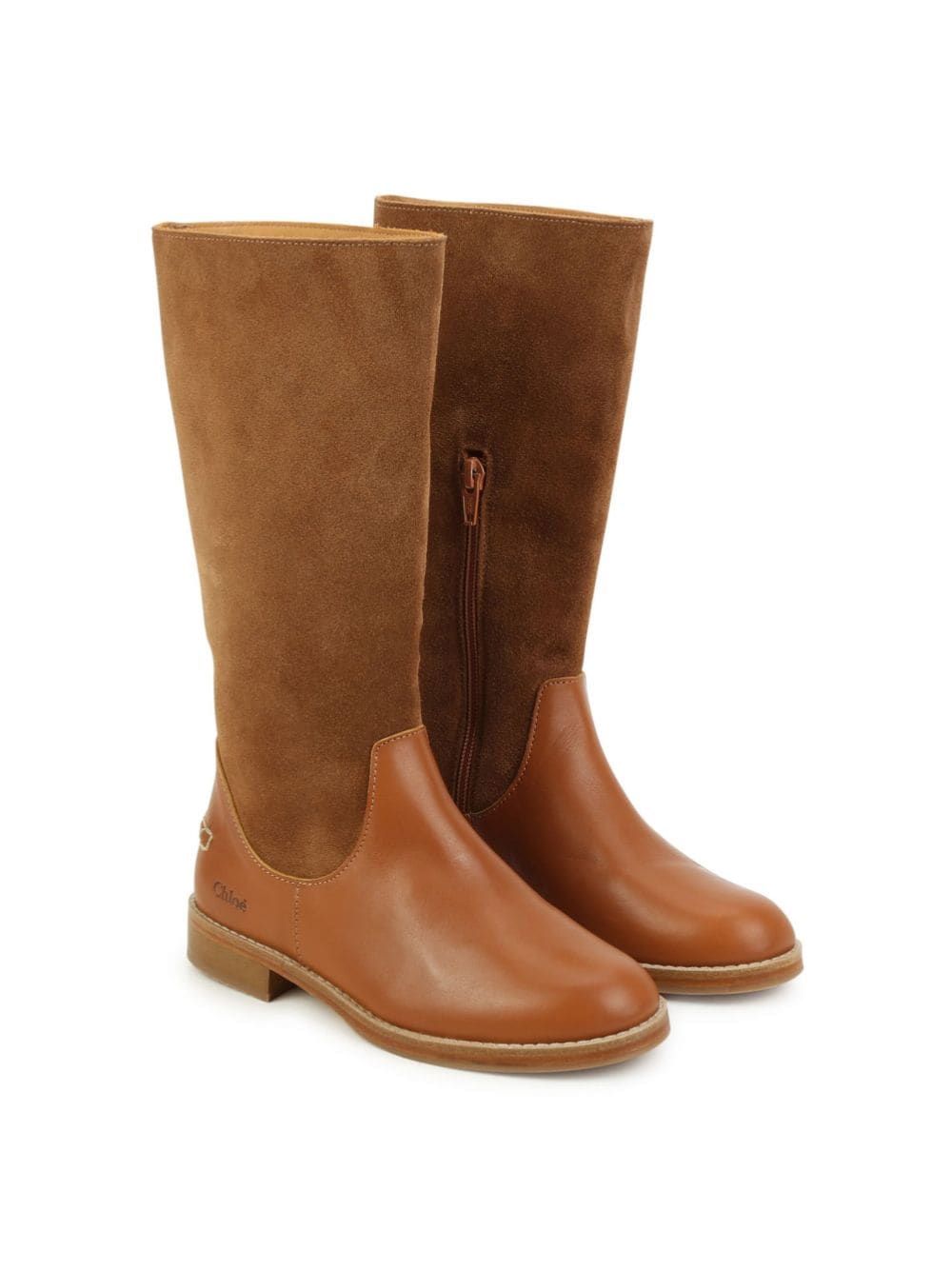 Chloé Kids logo-engraved suede knee-length boots - Brown von Chloé Kids