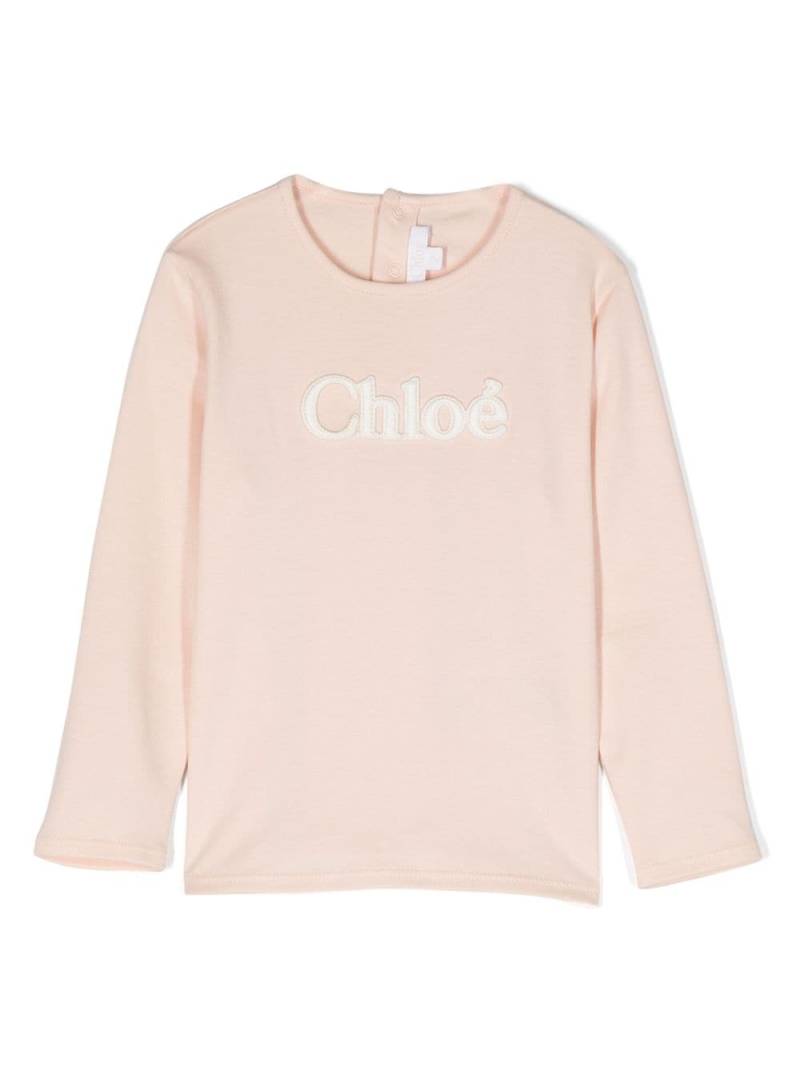 Chloé Kids logo-patch cotton T-Shirt - Pink von Chloé Kids