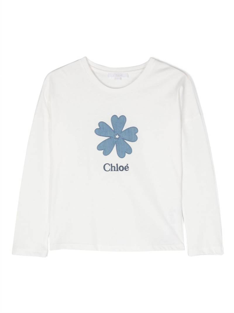 Chloé Kids logo-embroidered organic cotton T-shirt - White von Chloé Kids