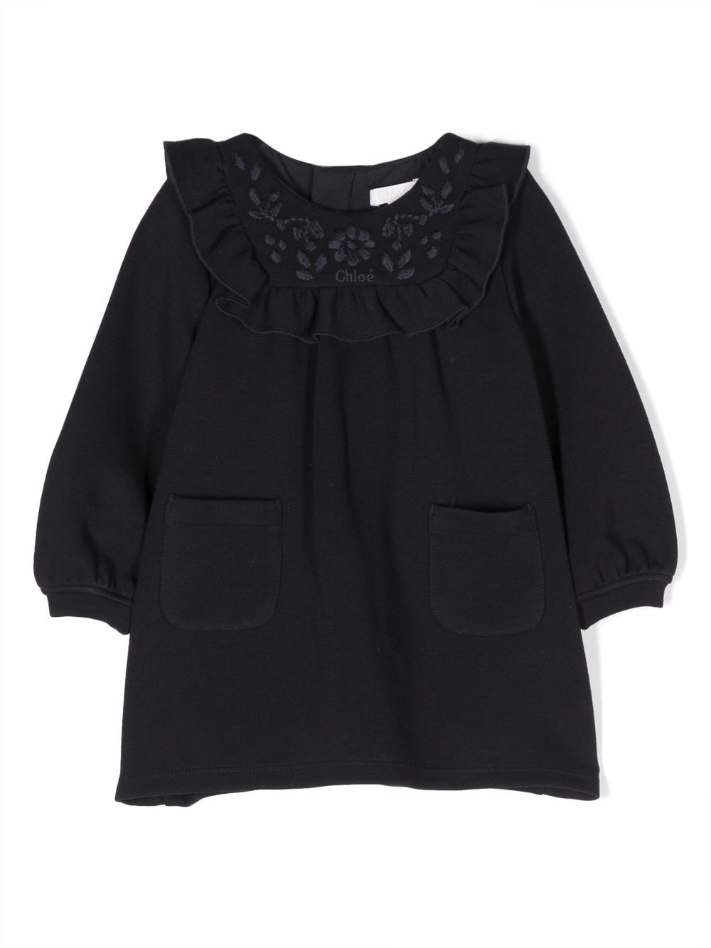 Chloé Kids ruffle-collar long-sleeve dress - Blue von Chloé Kids