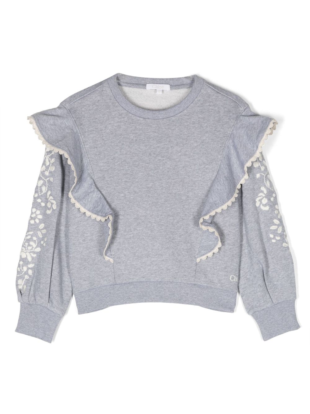 Chloé Kids ruffle-detail floral-embroidery sweatshirt - Grey von Chloé Kids