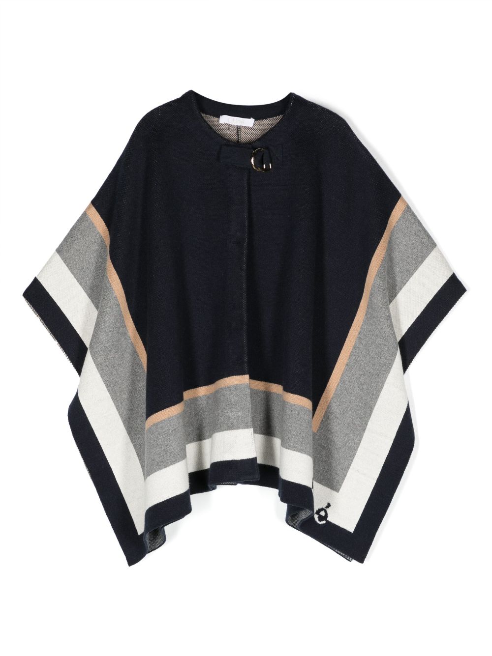 Chloé Kids stripe-detail asymmetric poncho - Blue von Chloé Kids