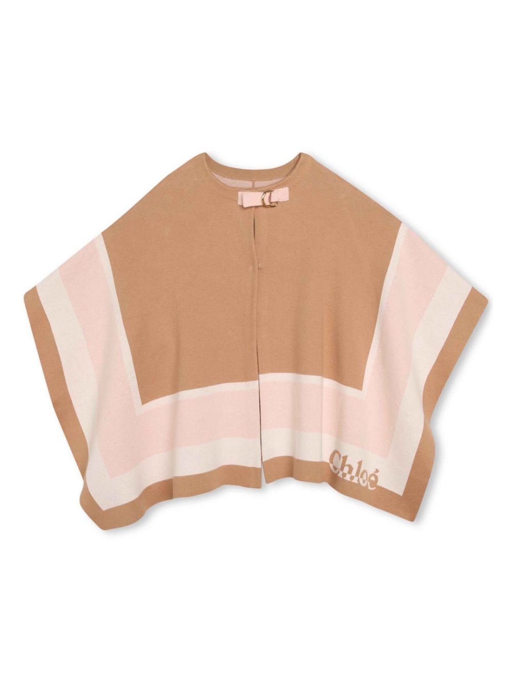 Chloé Kids striped round-neck knitted cape - Neutrals von Chloé Kids