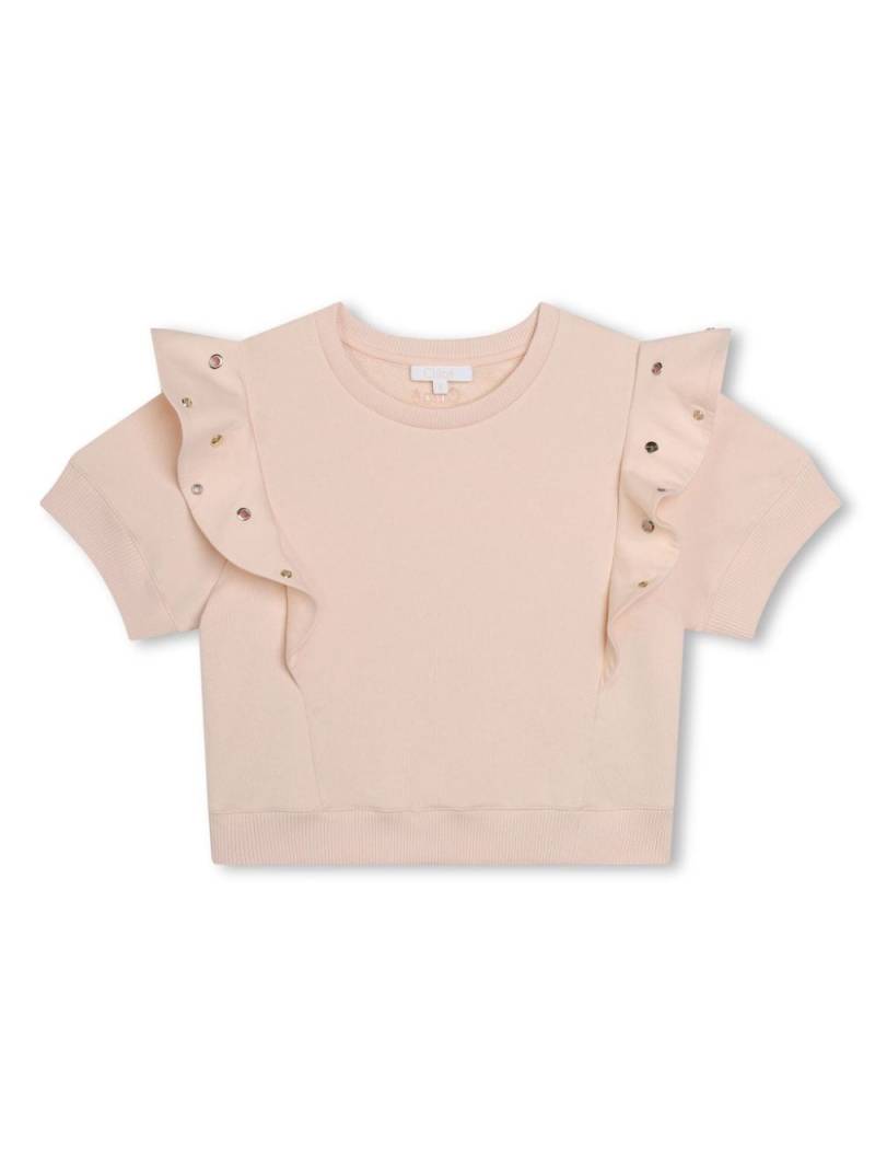 Chloé Kids stud-embellished ruffled T-shirt - Pink von Chloé Kids