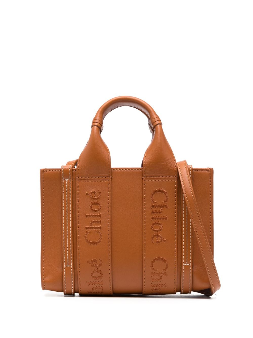 Chloé Woody leather tote bag - Brown von Chloé