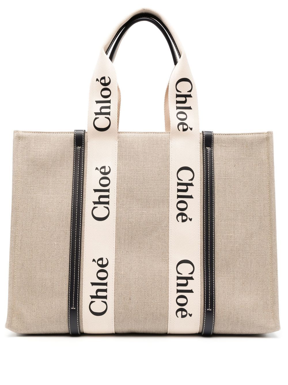 Chloé large Woody linen tote bag - Neutrals von Chloé
