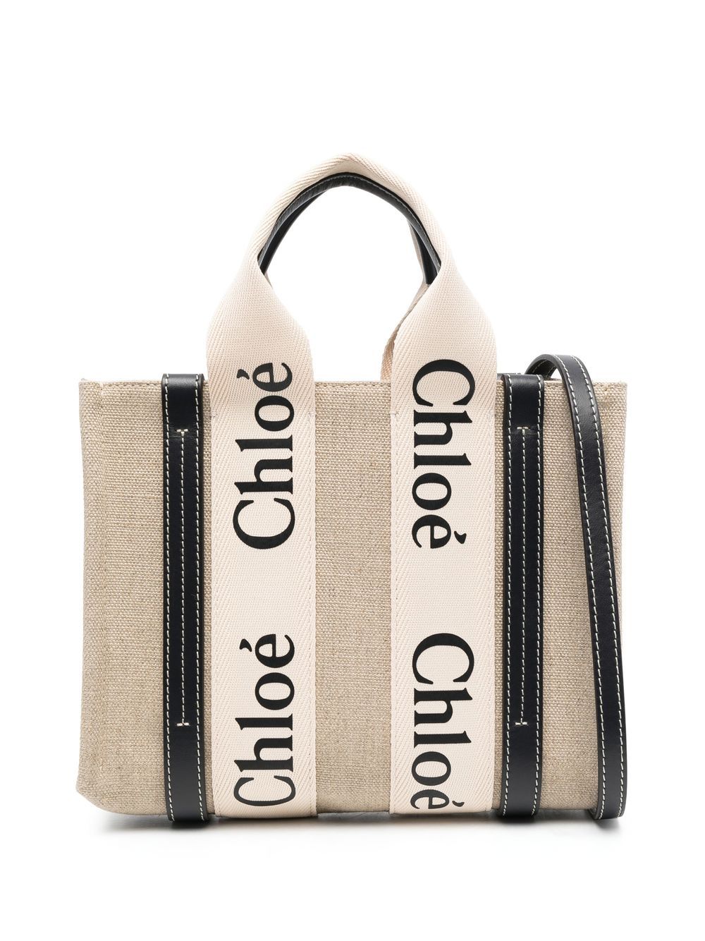 Chloé Woody logo-strap tote bag - Neutrals von Chloé