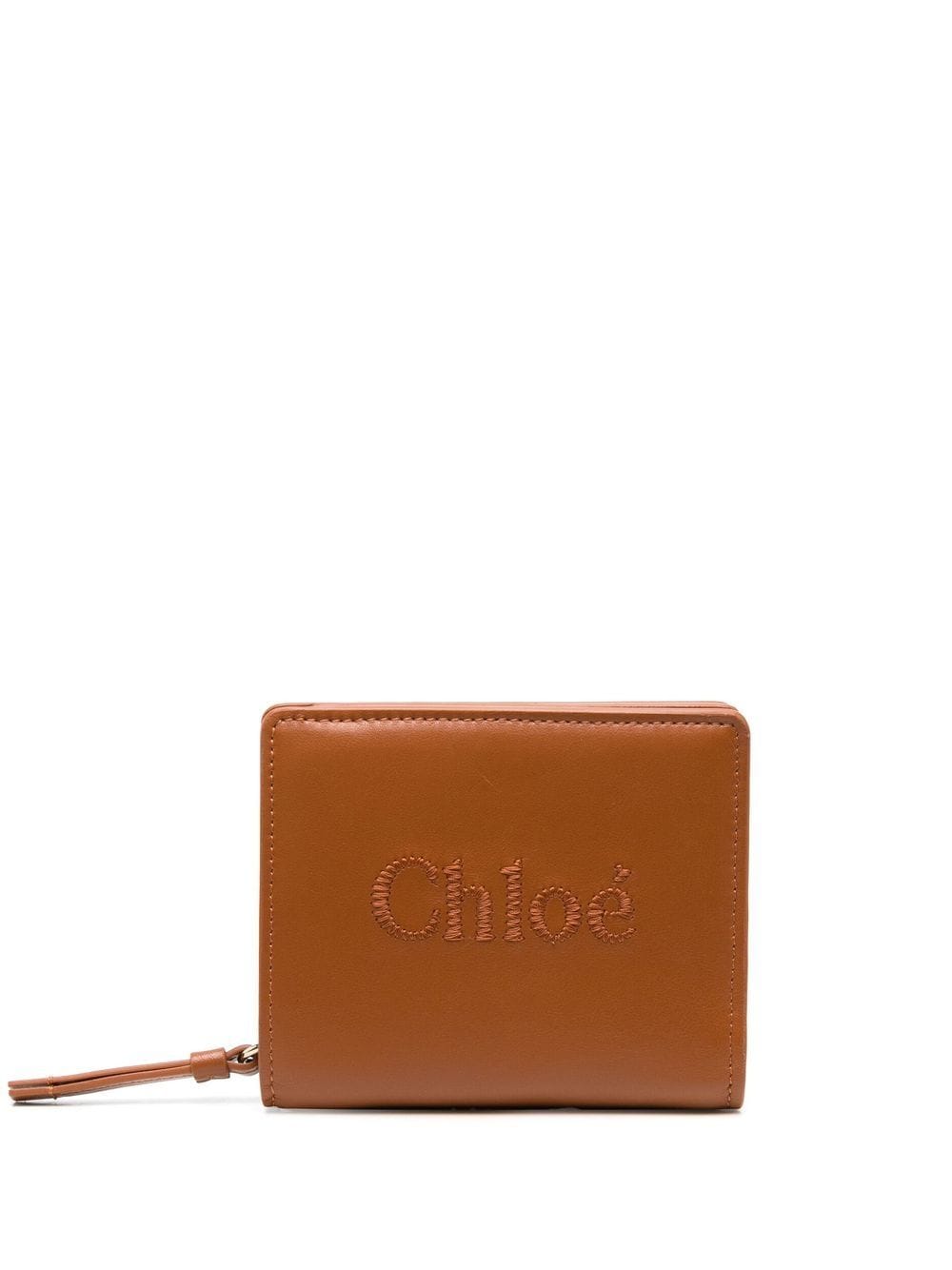 Chloé embroidered-logo leather wallet - Brown von Chloé