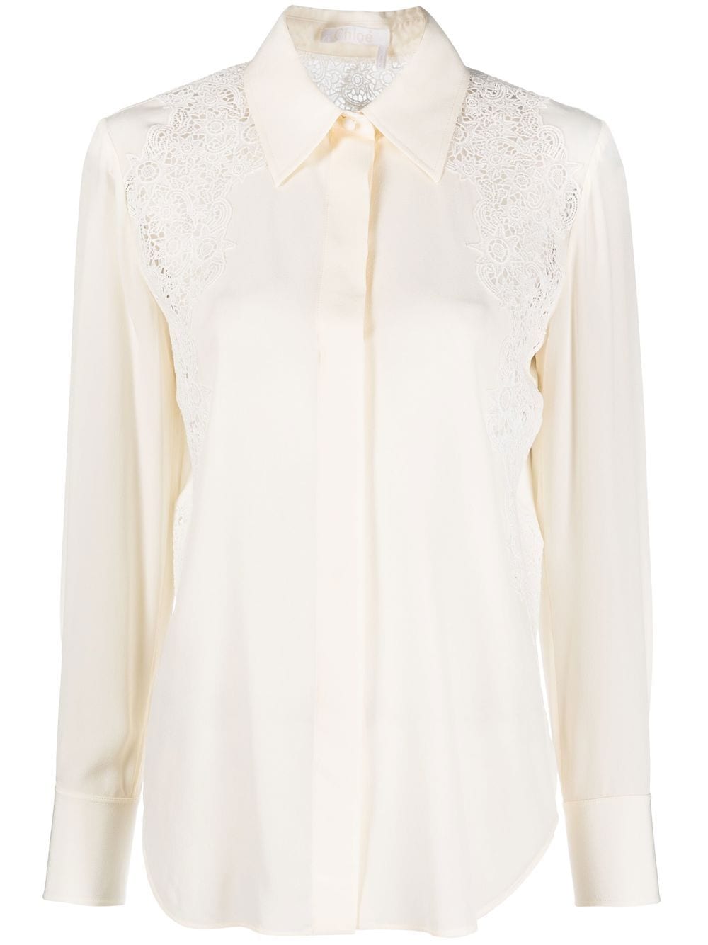 Chloé guipure-detail silk shirt - Neutrals von Chloé