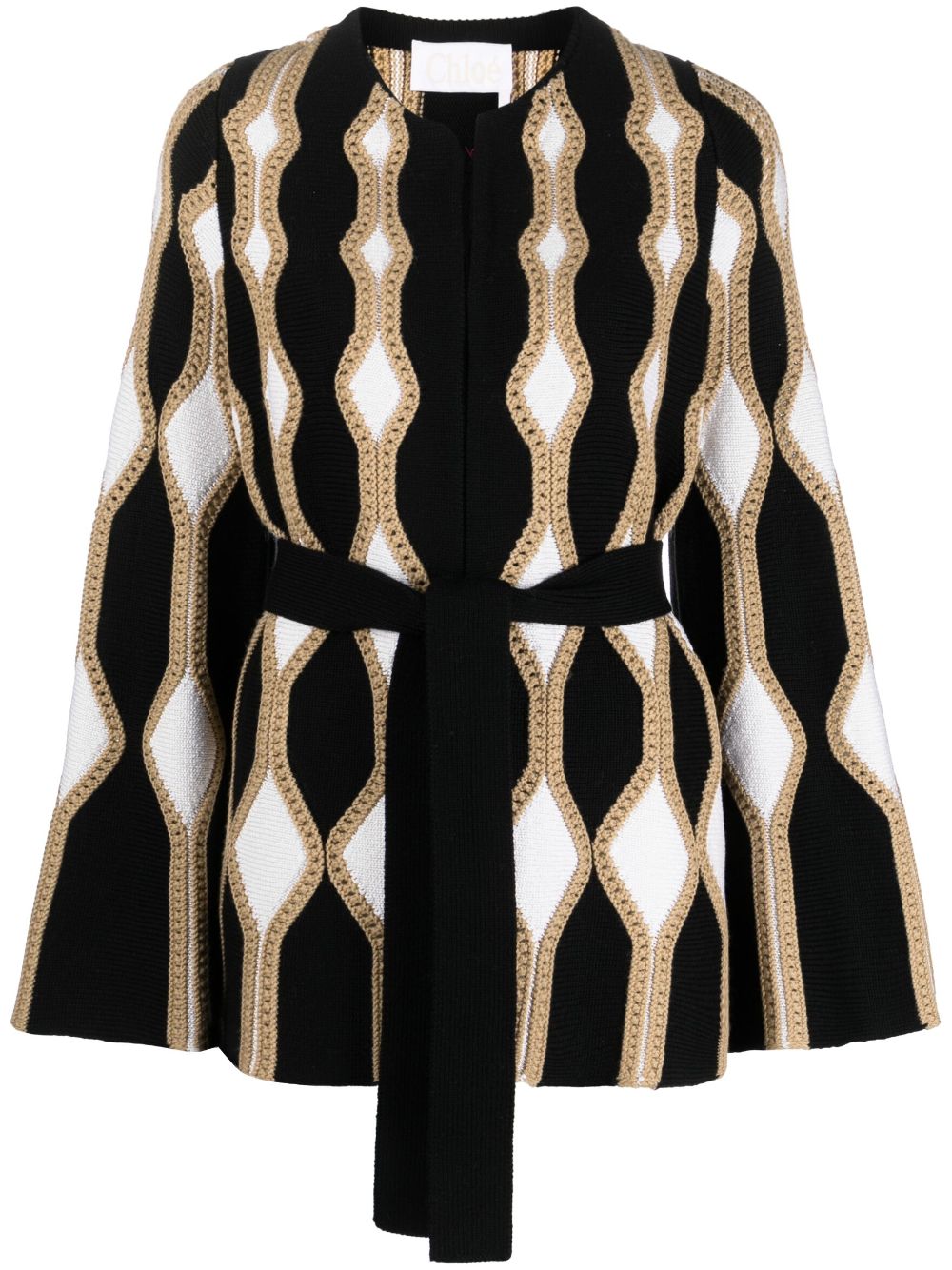 Chloé intarsia-knit belted cardigan - Black von Chloé