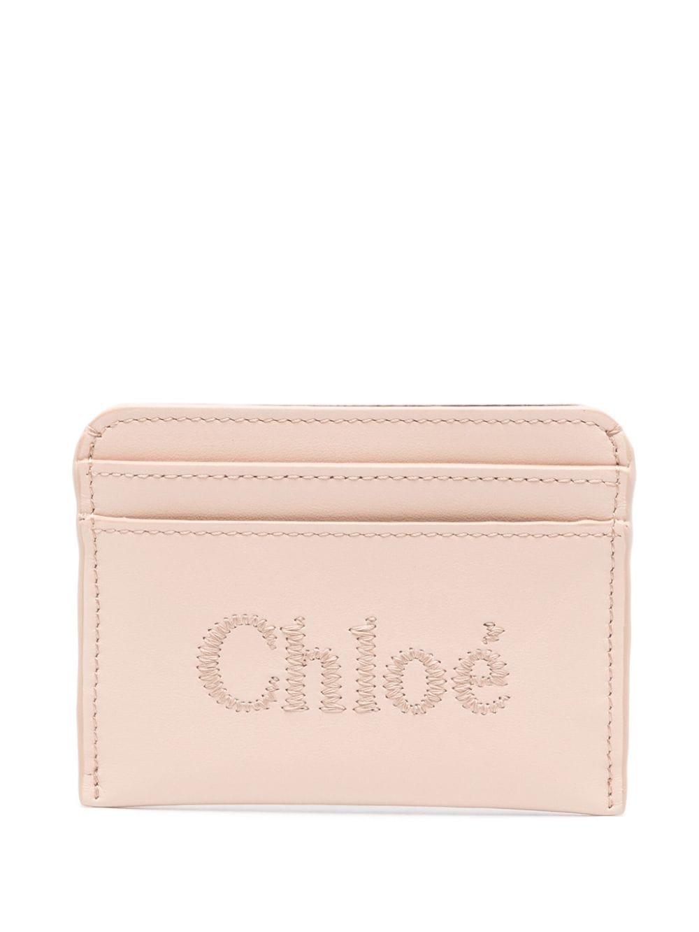 Chloé logo-embroidered leather cardholder - Pink von Chloé