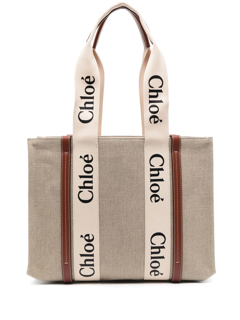 Chloé medium Woody logo tote bag - Neutrals von Chloé