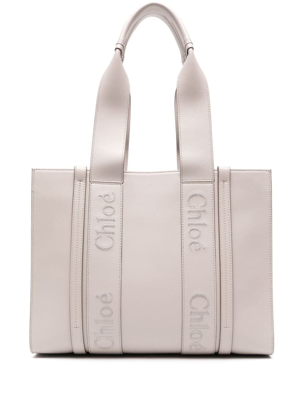 Chloé medium Woody leather tote bag - Grey von Chloé