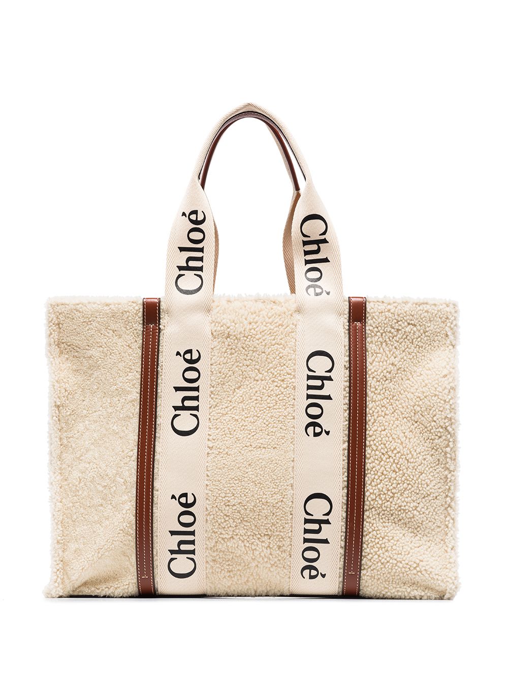 Chloé medium Woody shearling tote bag - Neutrals von Chloé