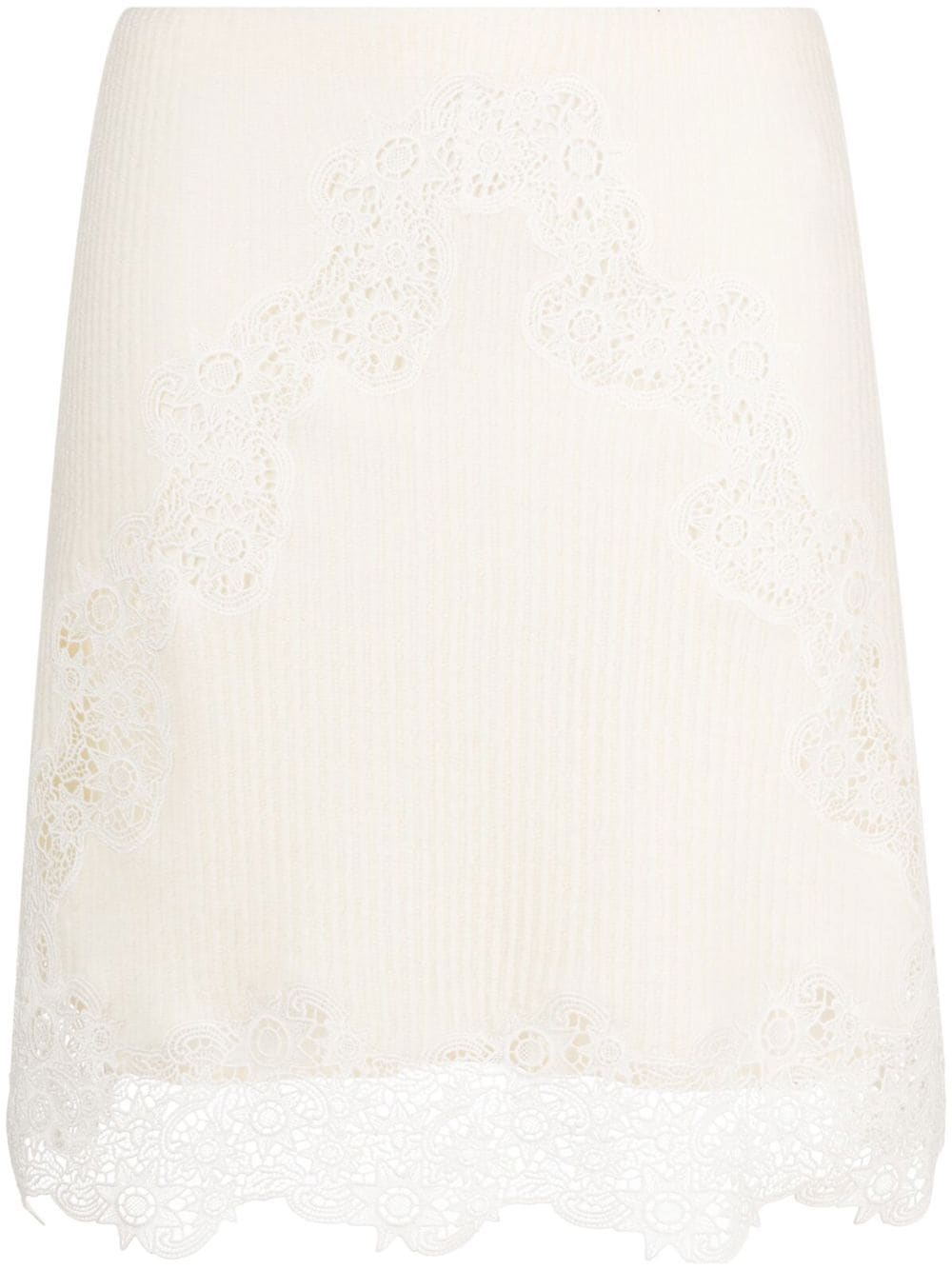 Chloé ribbed-knit lace-trim miniskirt - Neutrals von Chloé