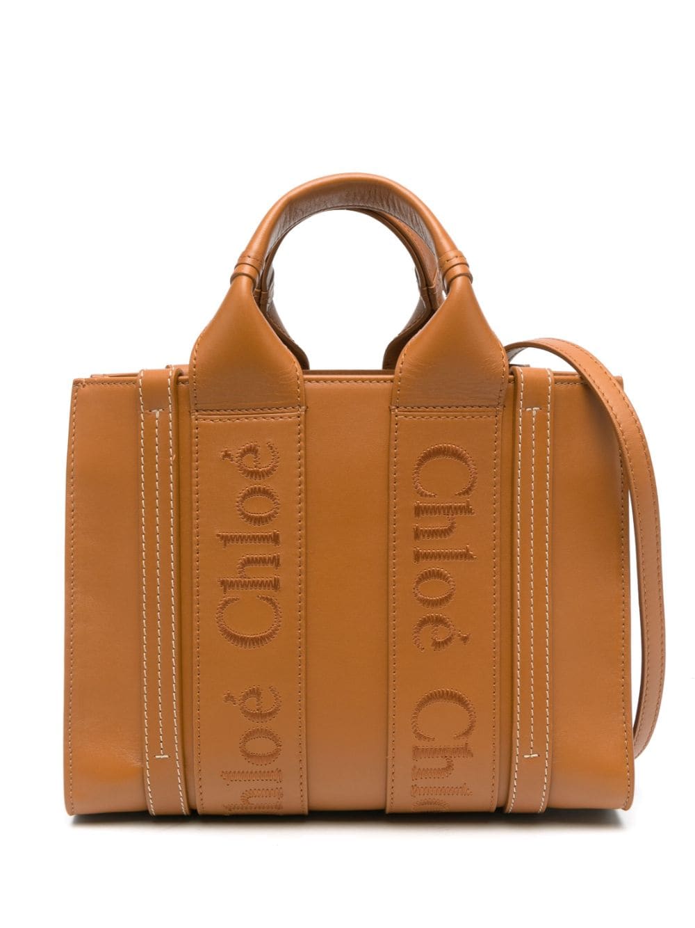 Chloé small Woody leather tote bag - Brown von Chloé