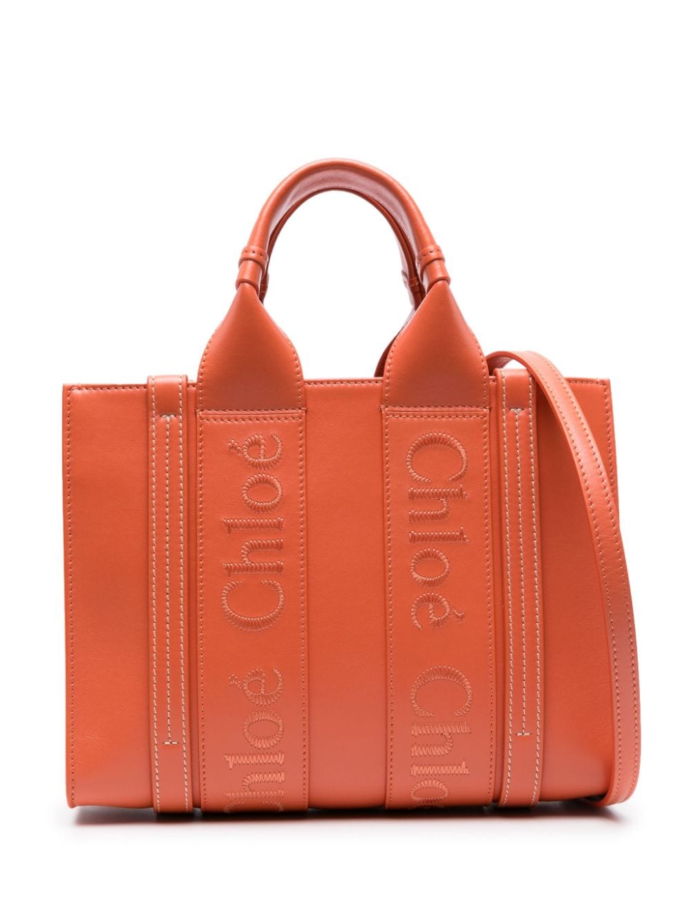 Chloé small Woody leather tote bag - Orange von Chloé