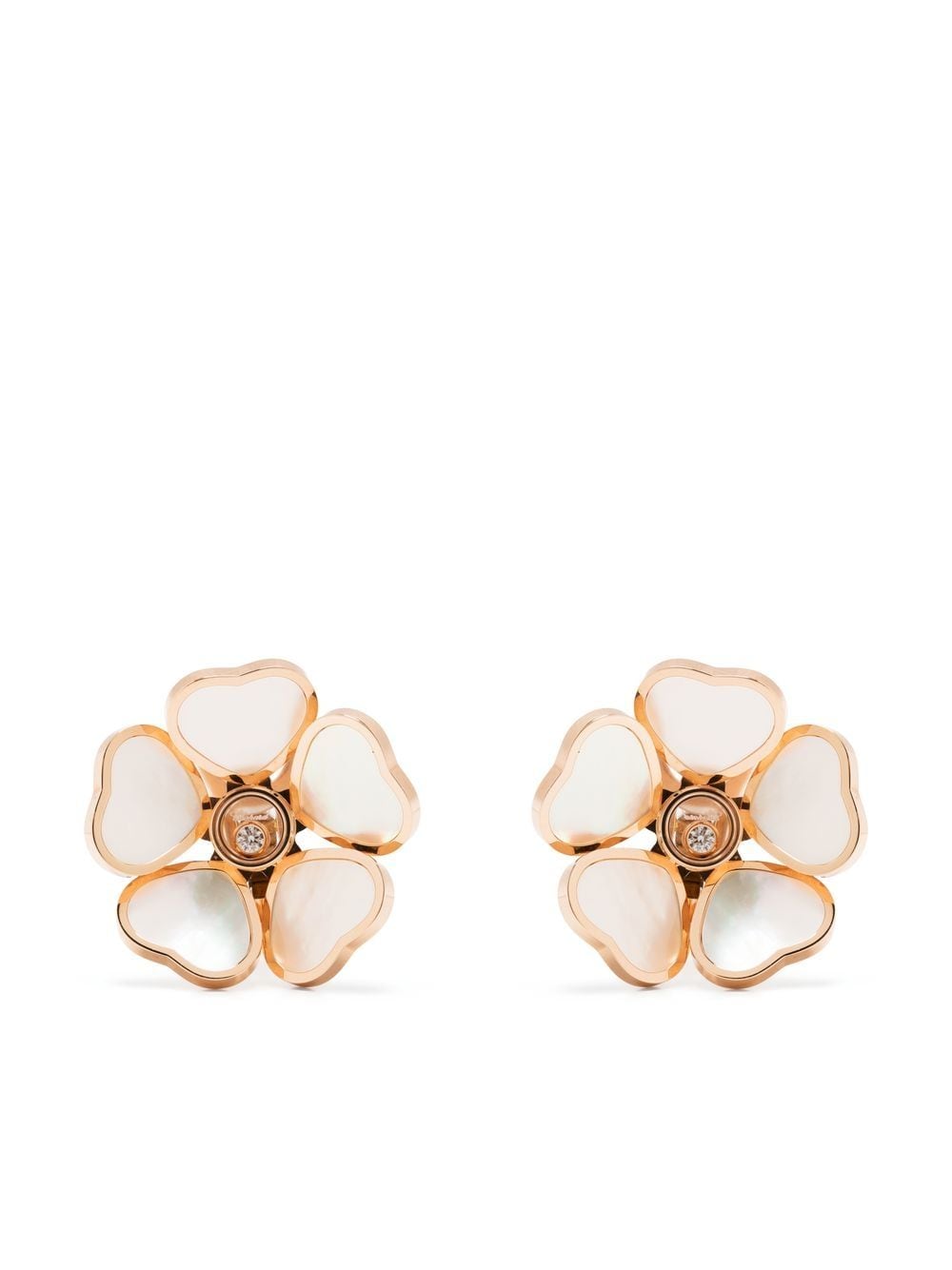 Chopard 18kt rose gold Happy Hearts flower diamond pearl ear clips von Chopard