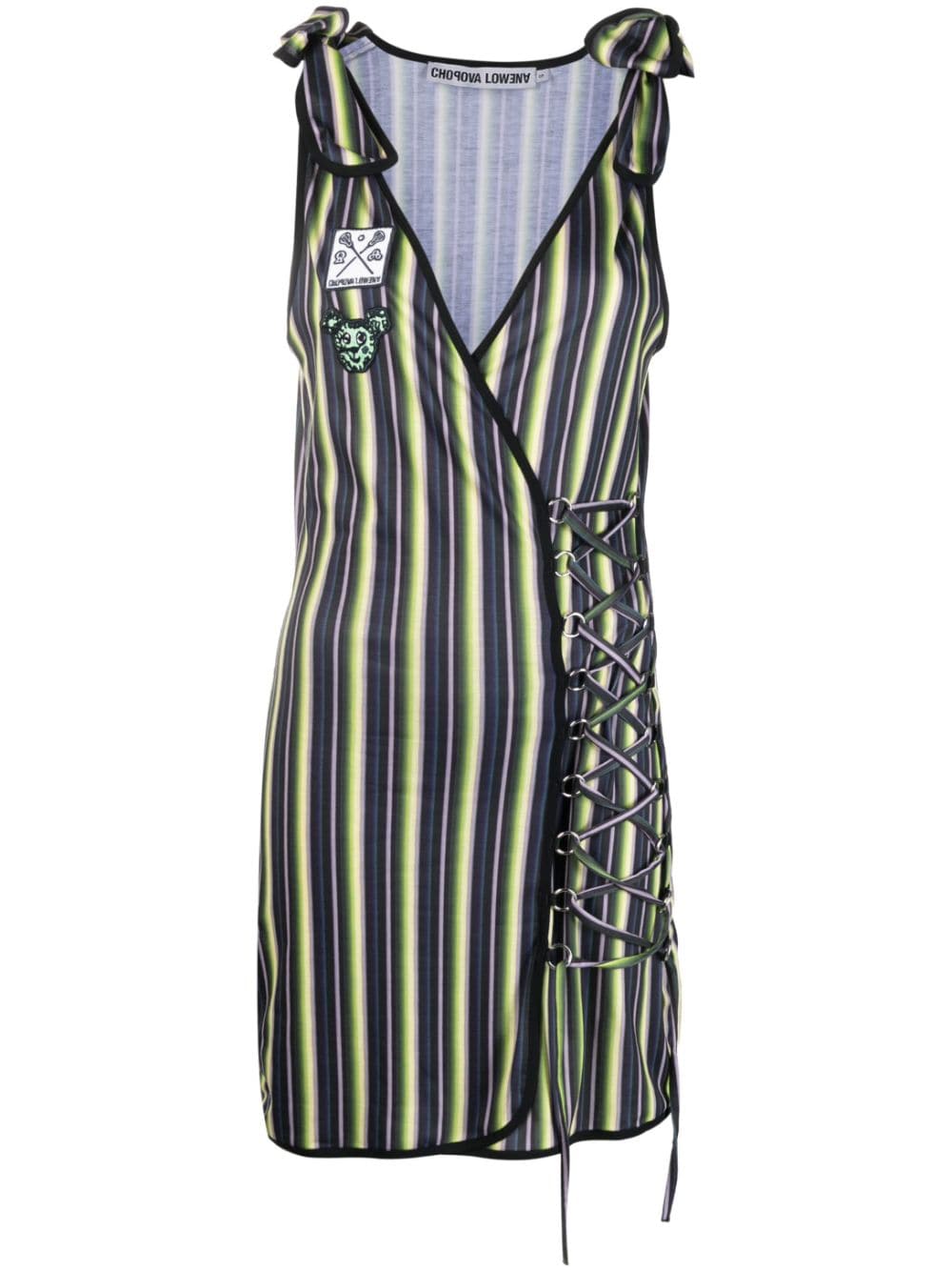 Chopova Lowena lace-up stripe-print wrap dress - Green von Chopova Lowena