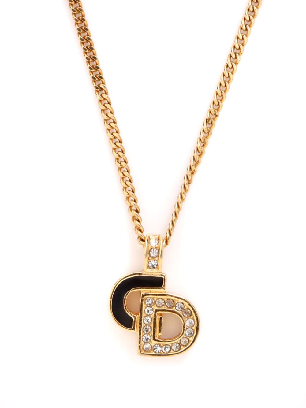 Christian Dior Pre-Owned rhinestone-embellished CD pendant necklace - Gold von Christian Dior Pre-Owned