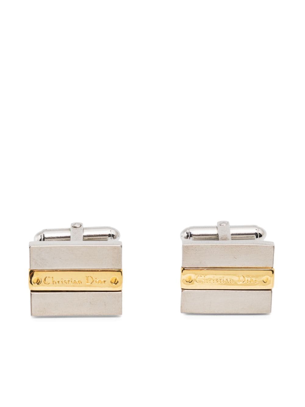 Christian Dior Pre-Owned 1980s two-tone logo-engraved cufflinks - Silver von Christian Dior Pre-Owned