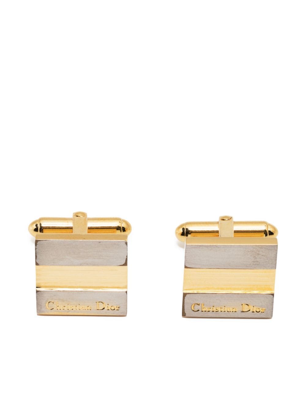 Christian Dior Pre-Owned 1980s two-tone logo-engraved cufflinks - Silver von Christian Dior Pre-Owned