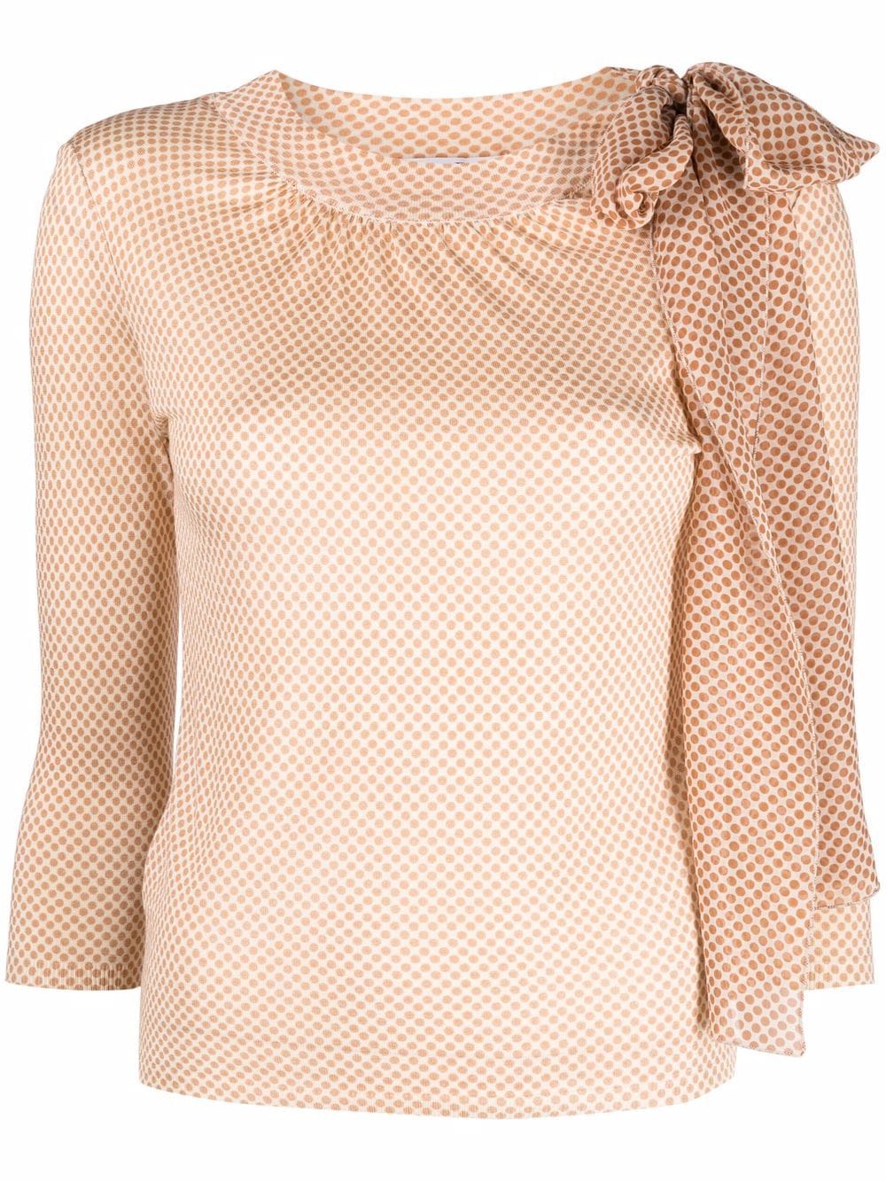 Christian Dior Pre-Owned 2010s bow detailing polka dot blouse - Brown von Christian Dior Pre-Owned