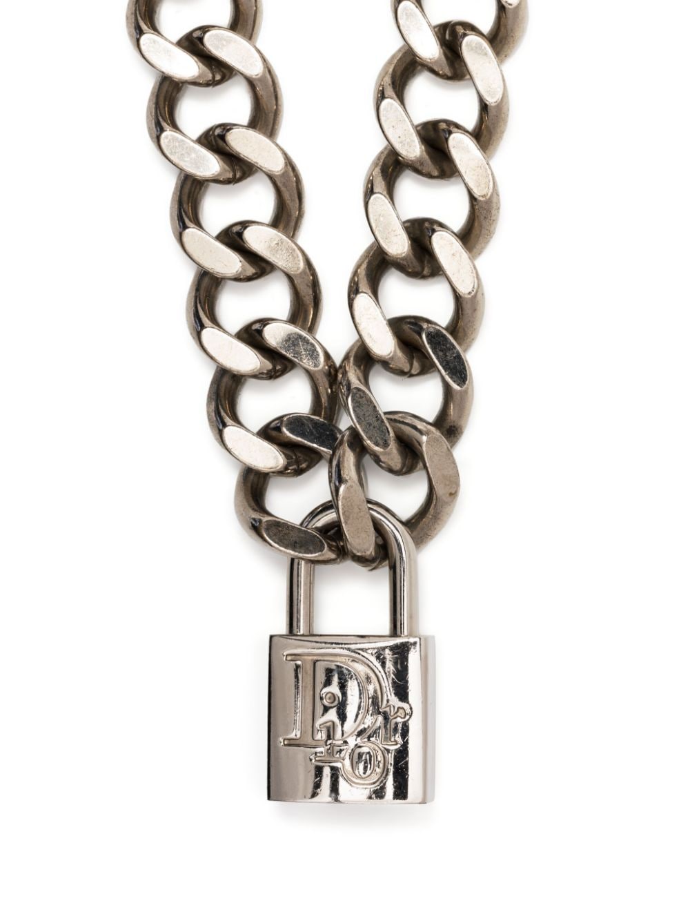 Christian Dior Pre-Owned logo-embossed padlock chain necklace - Silver von Christian Dior Pre-Owned