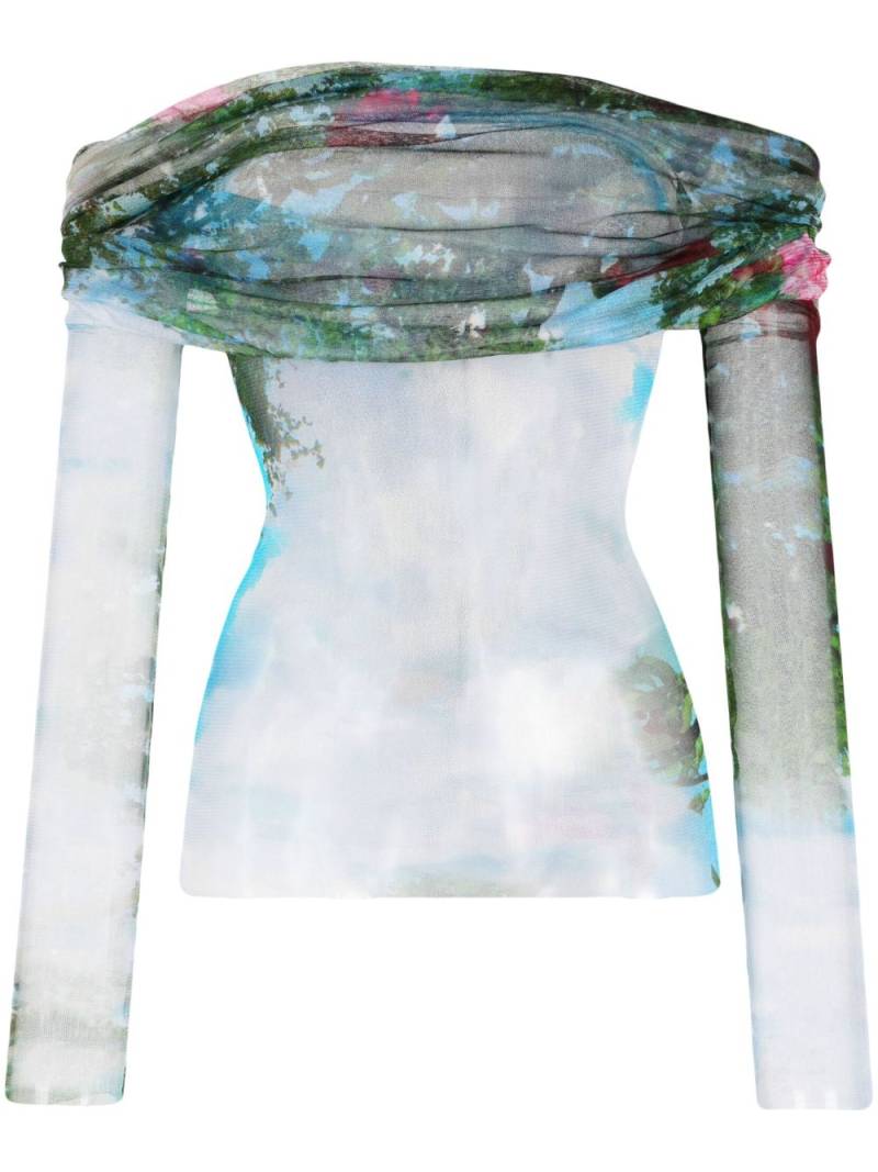 Christopher Esber Lucid Veiled garden-print semi-sheer top - Blue von Christopher Esber