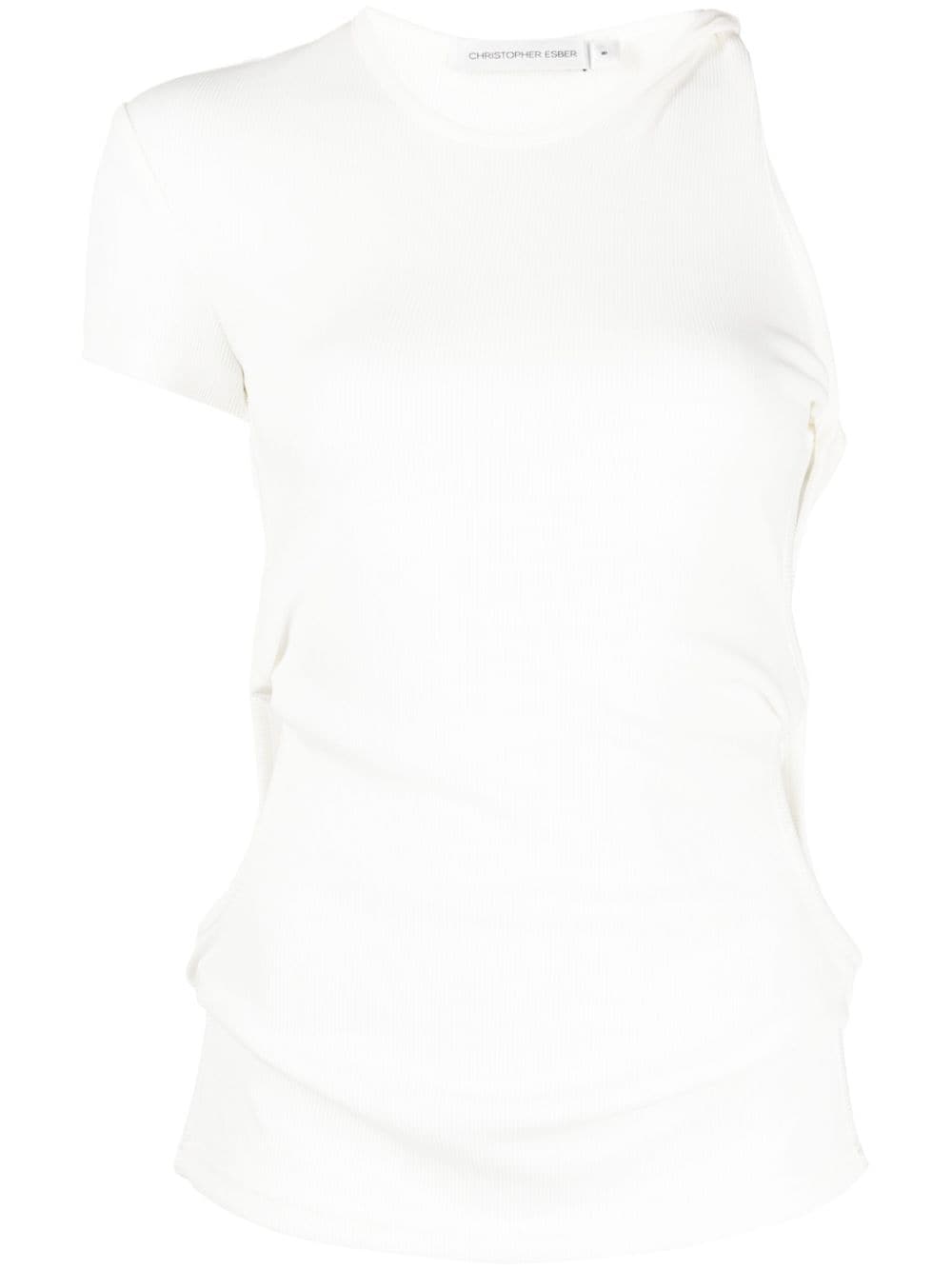 Christopher Esber twist-detail asymmetric ribbed T-shirt - White