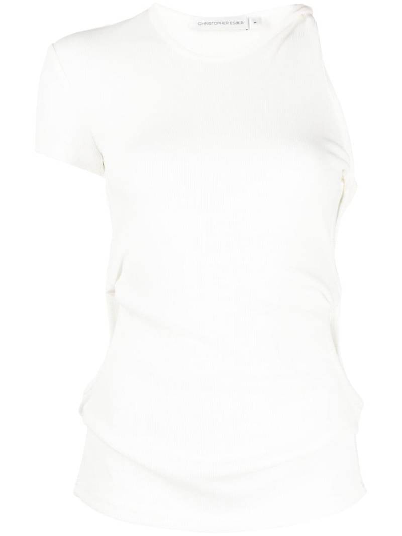 Christopher Esber twist-detail asymmetric ribbed T-shirt - White von Christopher Esber