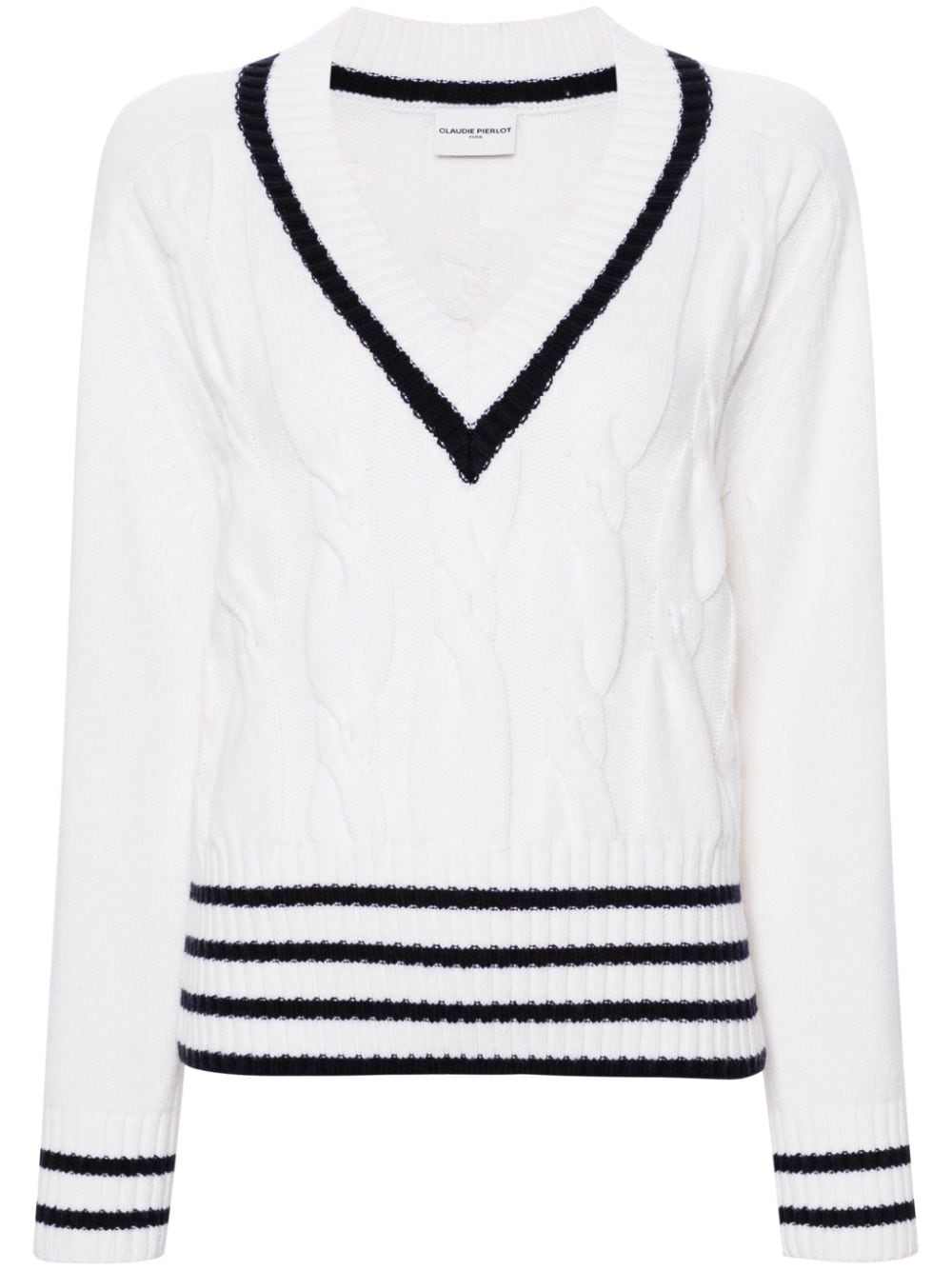 Claudie Pierlot stripe-detail cable-knit jumper - White von Claudie Pierlot