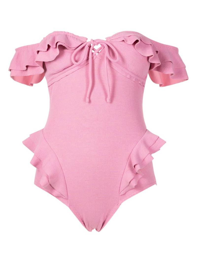 Clube Bossa Lanzo ruffled off-shoulder swimsuit - Pink von Clube Bossa