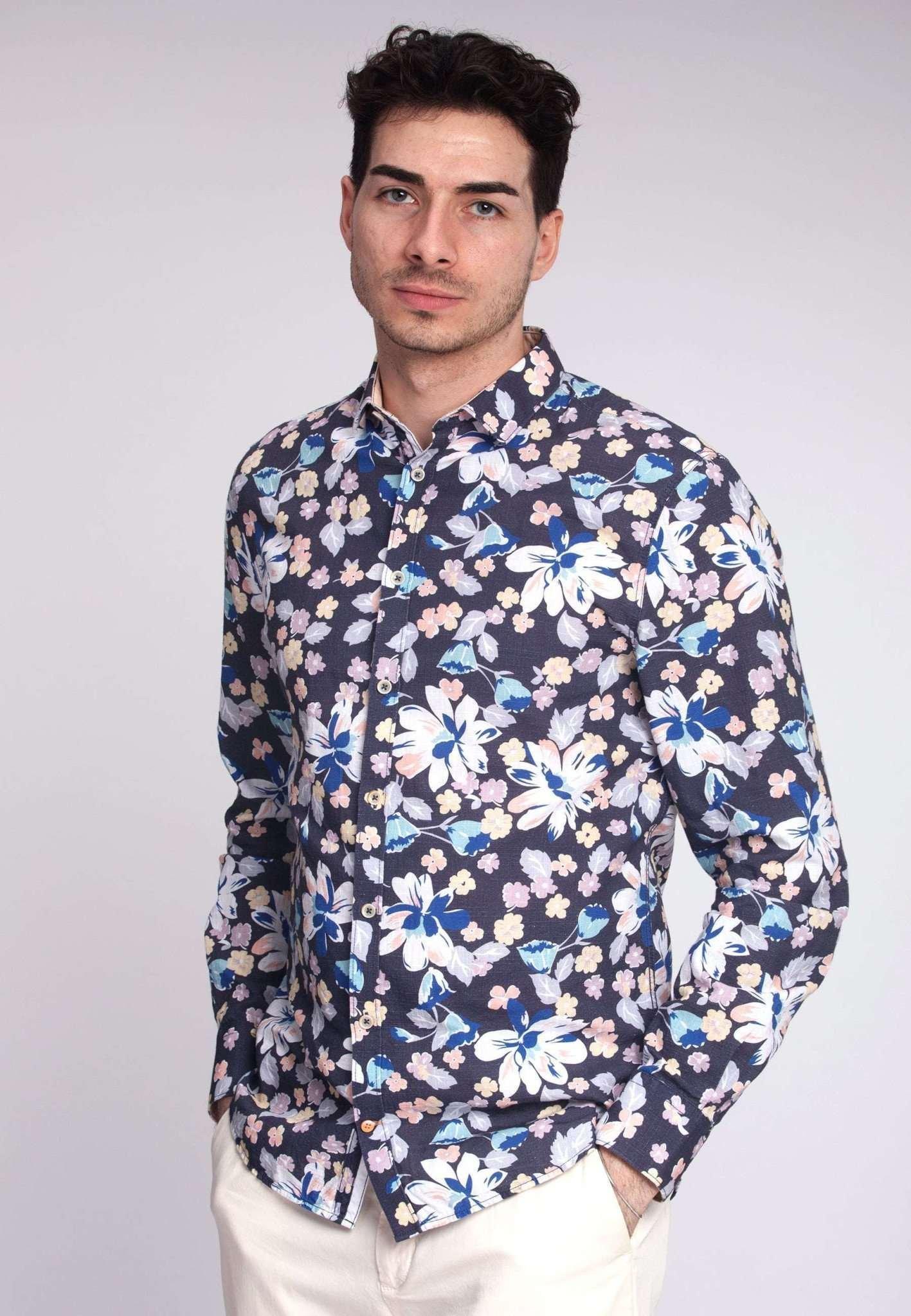 Hemden Shirt Flower Print Herren Blau M von Colours & Sons