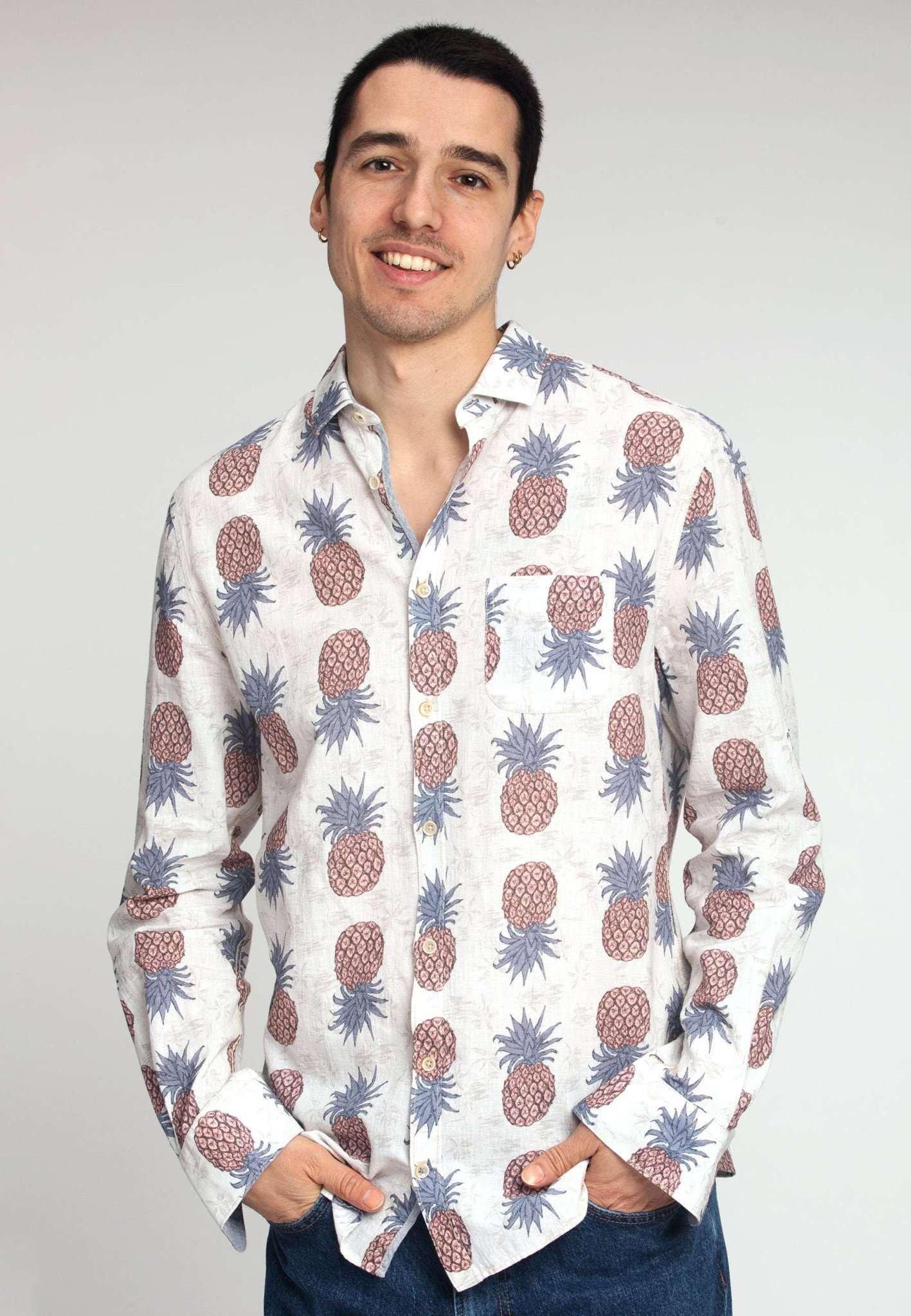 Hemden Shirt Pineapples Print Herren Beige M von Colours & Sons