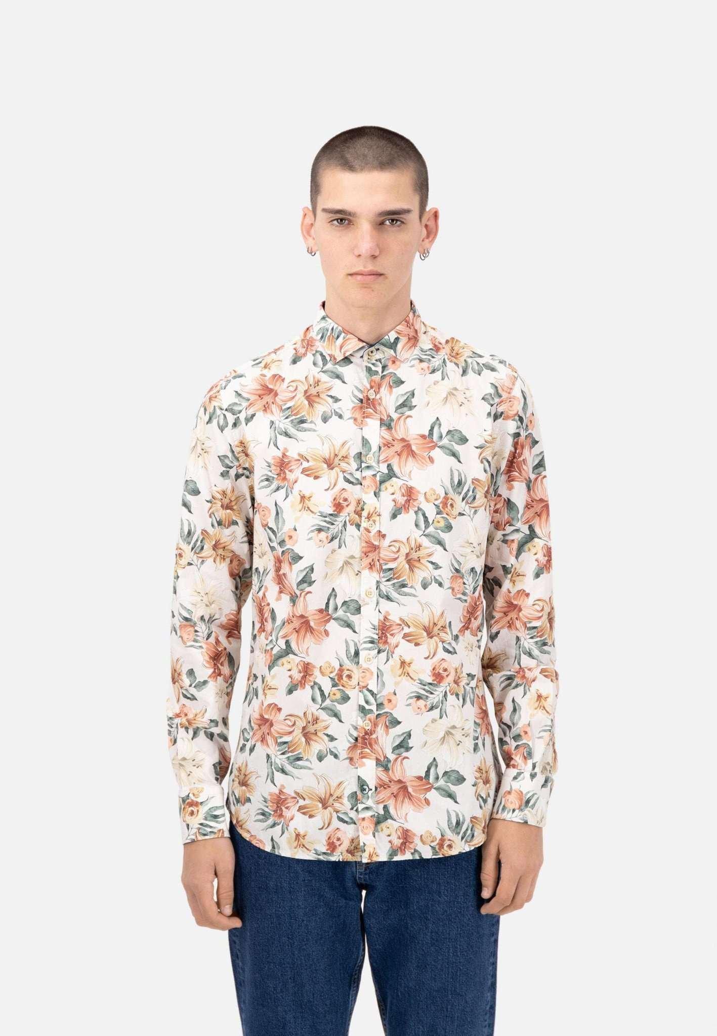 Hemden Shirt-flower Print Herren Orange S von Colours & Sons