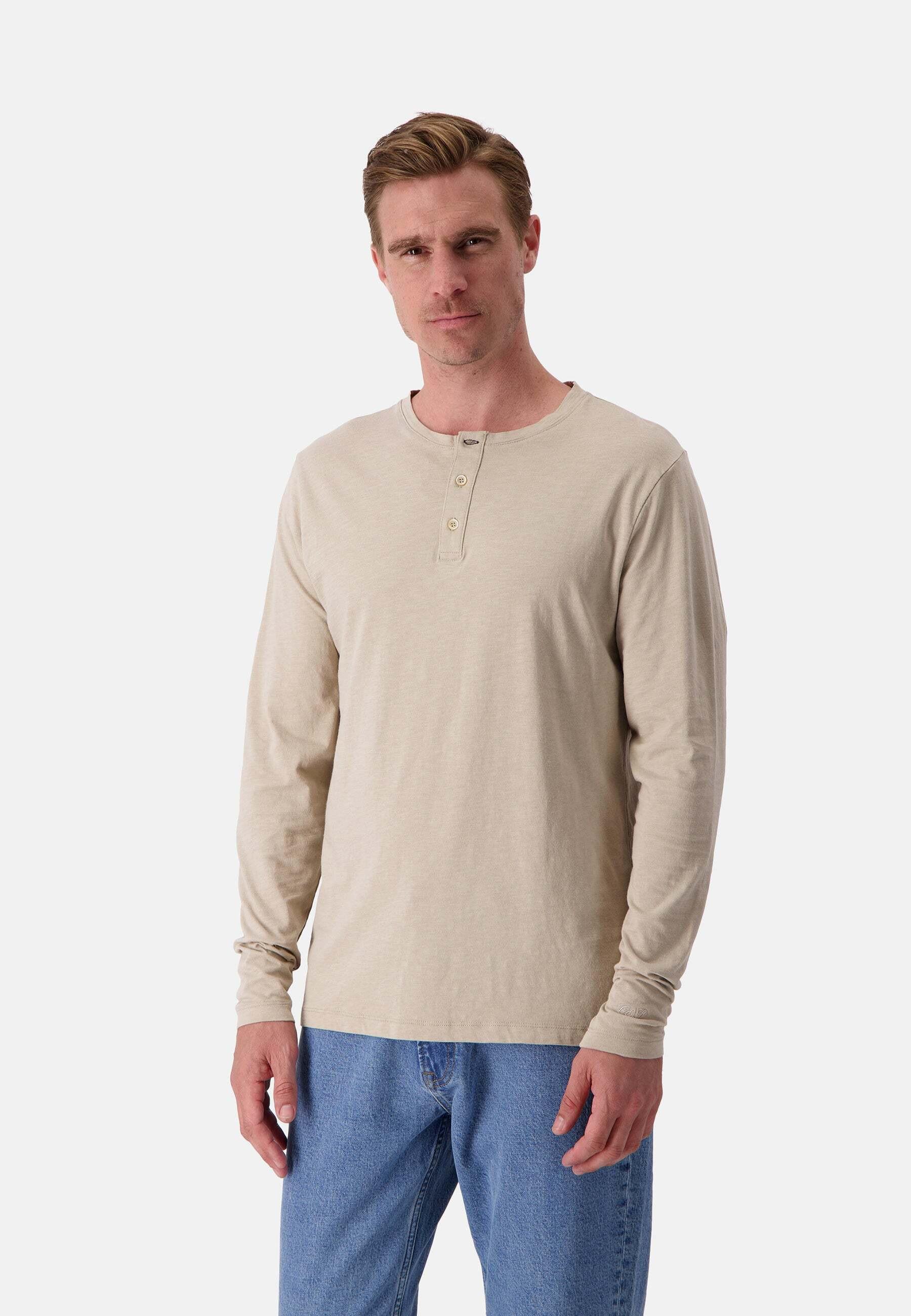 Langarmshirts Henley - Slub Herren Beige L von Colours & Sons