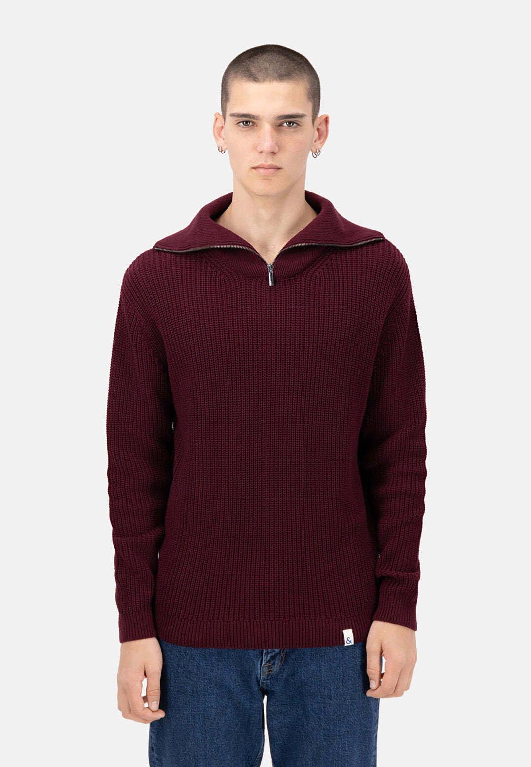 Pullover Mock-zip-half Cardigan Stitch Herren Rot Bunt L von Colours & Sons