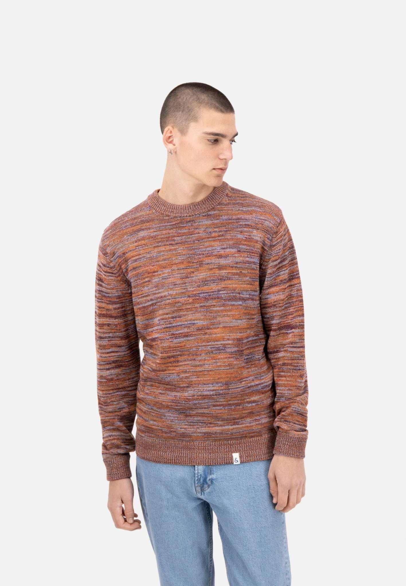 Pullover Roundneck-mouliné Herren Rot Bunt L von Colours & Sons