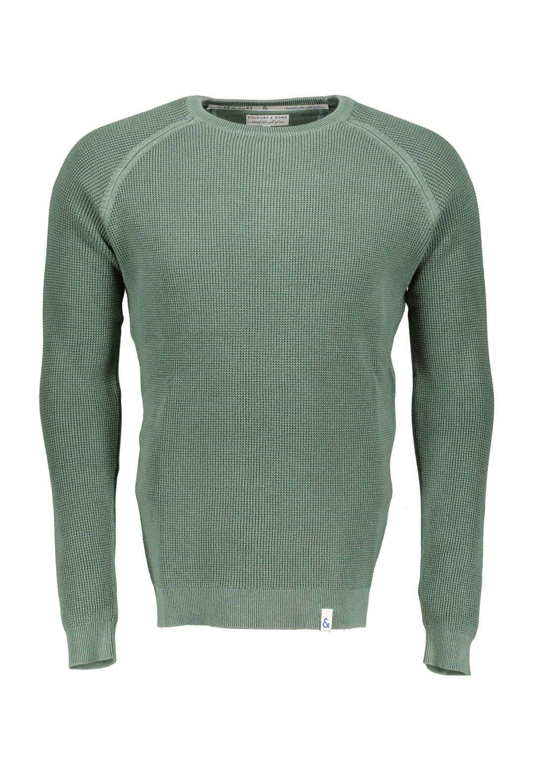 Pullover Roundneck-washed Herren Grün M von Colours & Sons