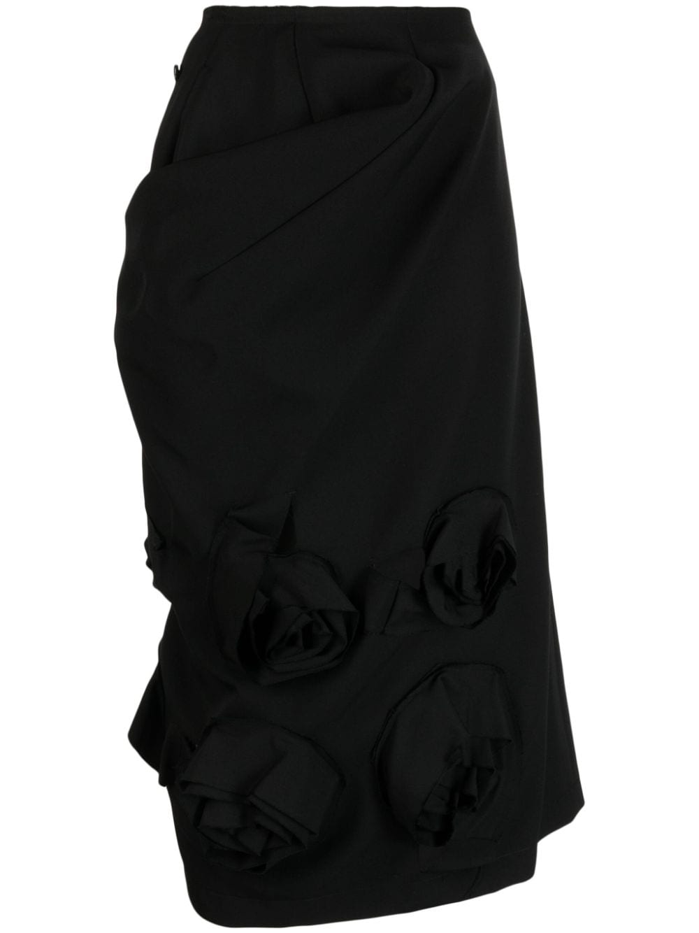 Comme Des Garçons Comme Des Garçons floral appliqué ruched midi skirt - Black von Comme Des Garçons Comme Des Garçons